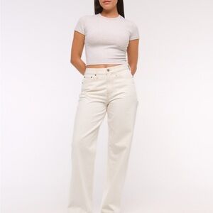 Abercrombie & Fitch Women's Wide Leg Cream Jeans